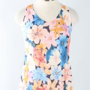 Tempo Paris–Sleeveless Summer Cotton Gauze Dress in a Blue/Multi Floral (Size L)